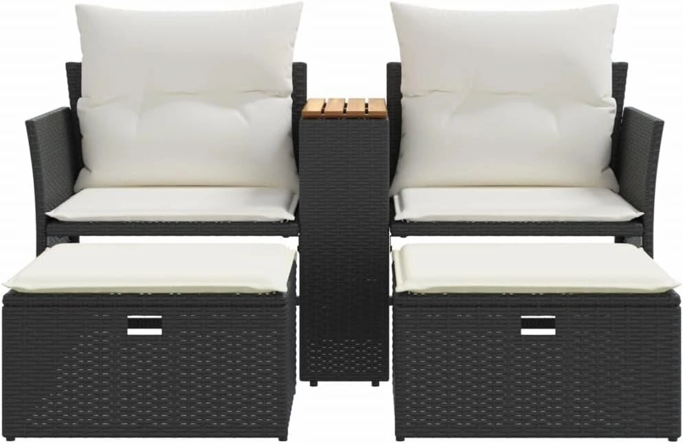 Garden Sofa Outdoor Set, Cushions, Modern Patio Furniture with Adjustable Feet and Poly Rattan for Balcony, Deck, Backyard Seating