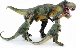 Gemini&Genius 3-Piece Dinosaur Set with T-Rex & Cubs, Action Figures, Moveable Jaw, Cake Topper, Party Gift for Kids 3-12 Years Old