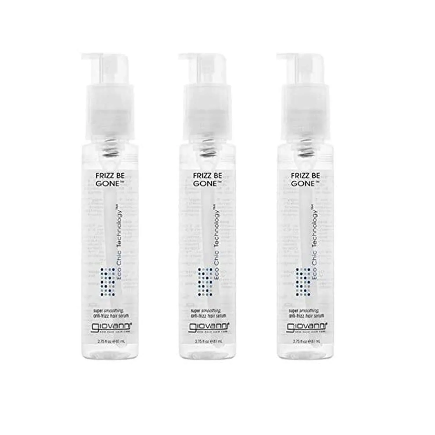GIOVANNI Eco Chic Frizz Be Gone, 2.75 oz. Super Smoothing Anti Frizz Hair Serum, Adds Shine, Seals in Color, Wash & Go, Infused with Conditioners, No Parabens, Color Safe (Pack of 3)