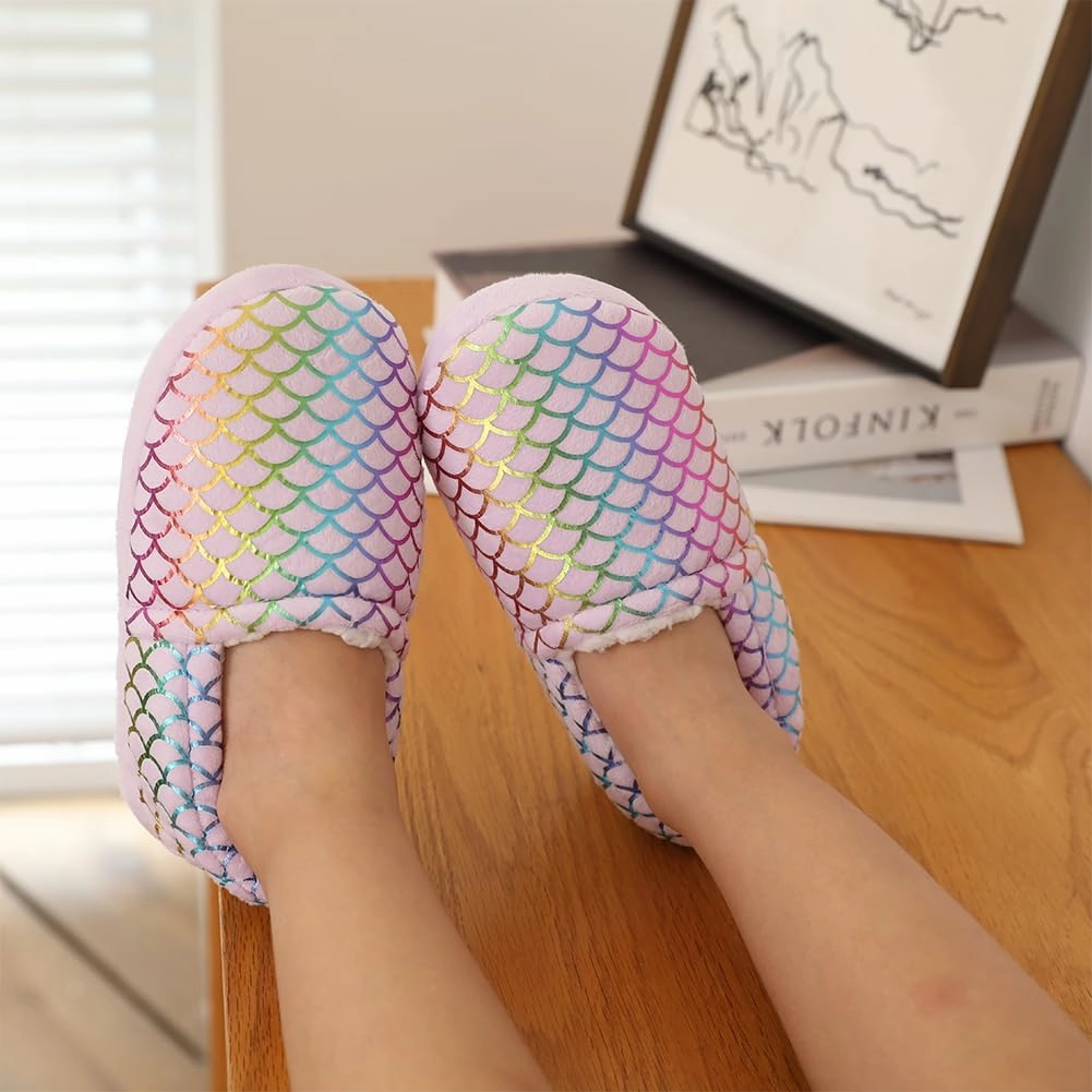 Girls Mermaid Princess Glitter House Slippers No-Slip Memory Foam Slippers for Kids (Little Kid/Big Kid)