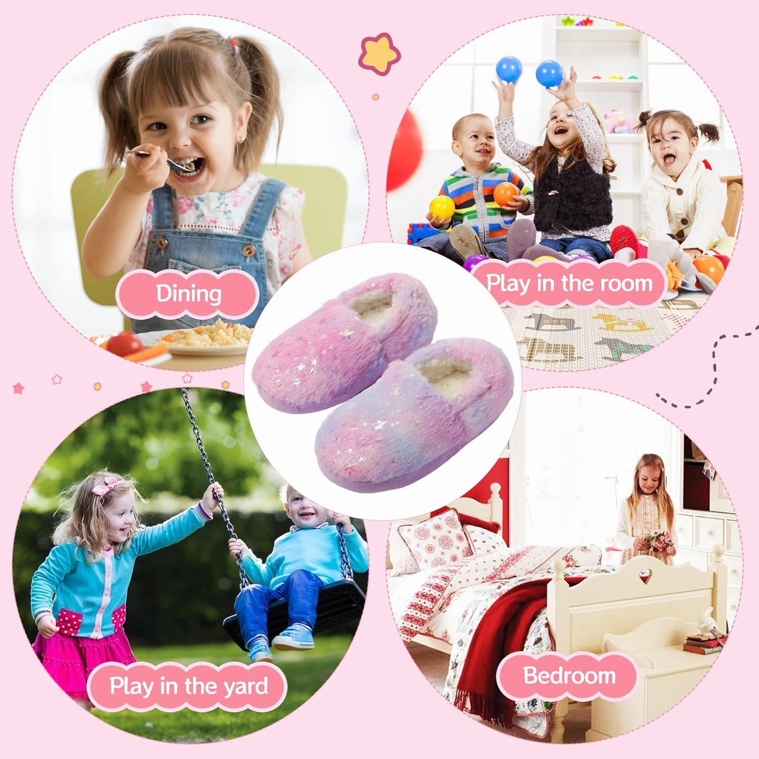 Girls Mermaid Princess Glitter House Slippers No-Slip Memory Foam Slippers for Kids (Little Kid/Big Kid)