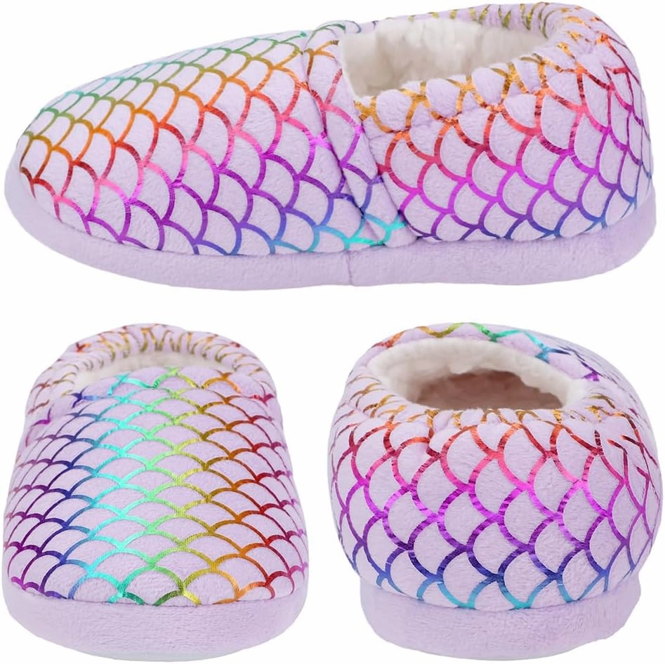 Girls Mermaid Princess Glitter House Slippers No-Slip Memory Foam Slippers for Kids (Little Kid/Big Kid)