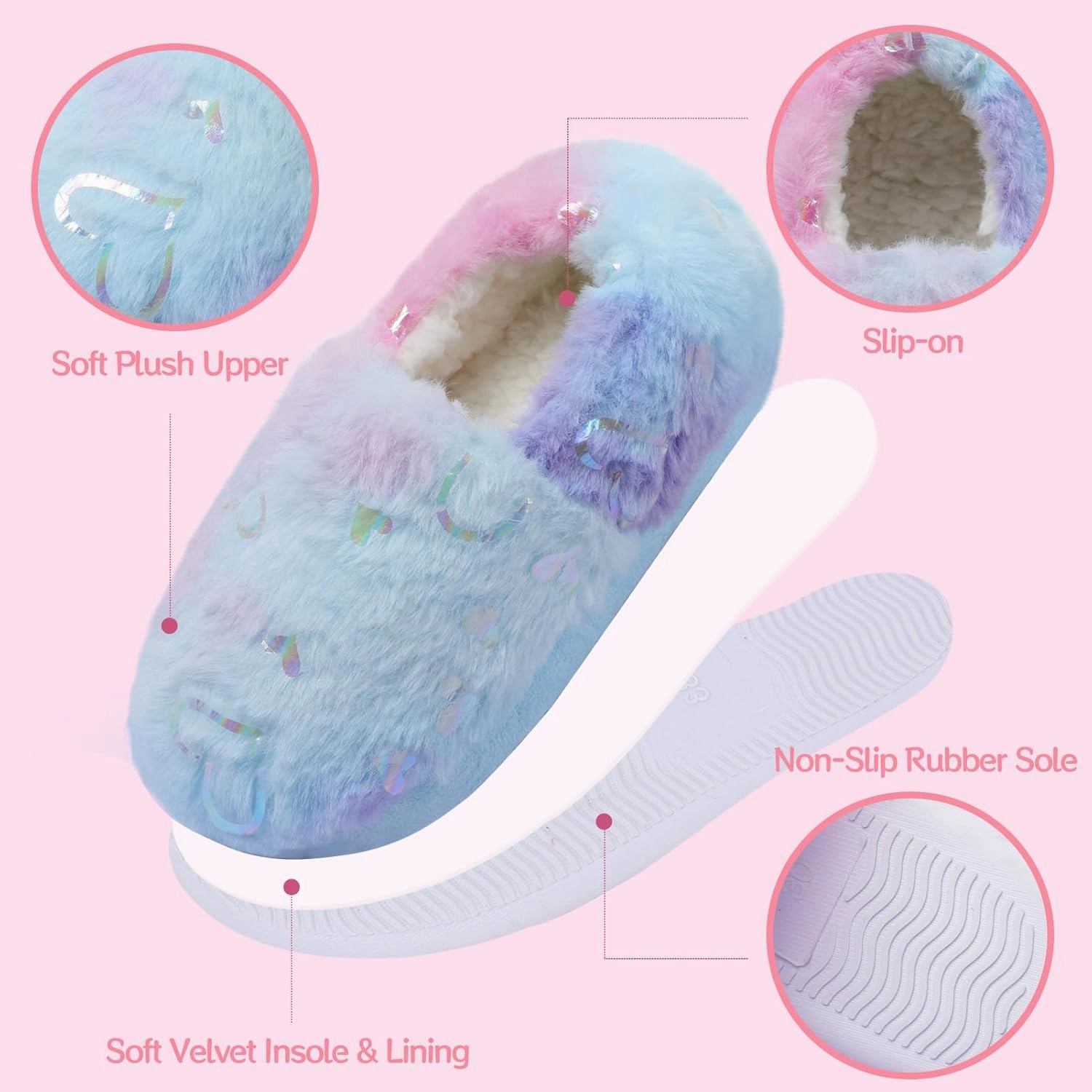 Girls Mermaid Princess Glitter House Slippers No-Slip Memory Foam Slippers for Kids (Little Kid/Big Kid)