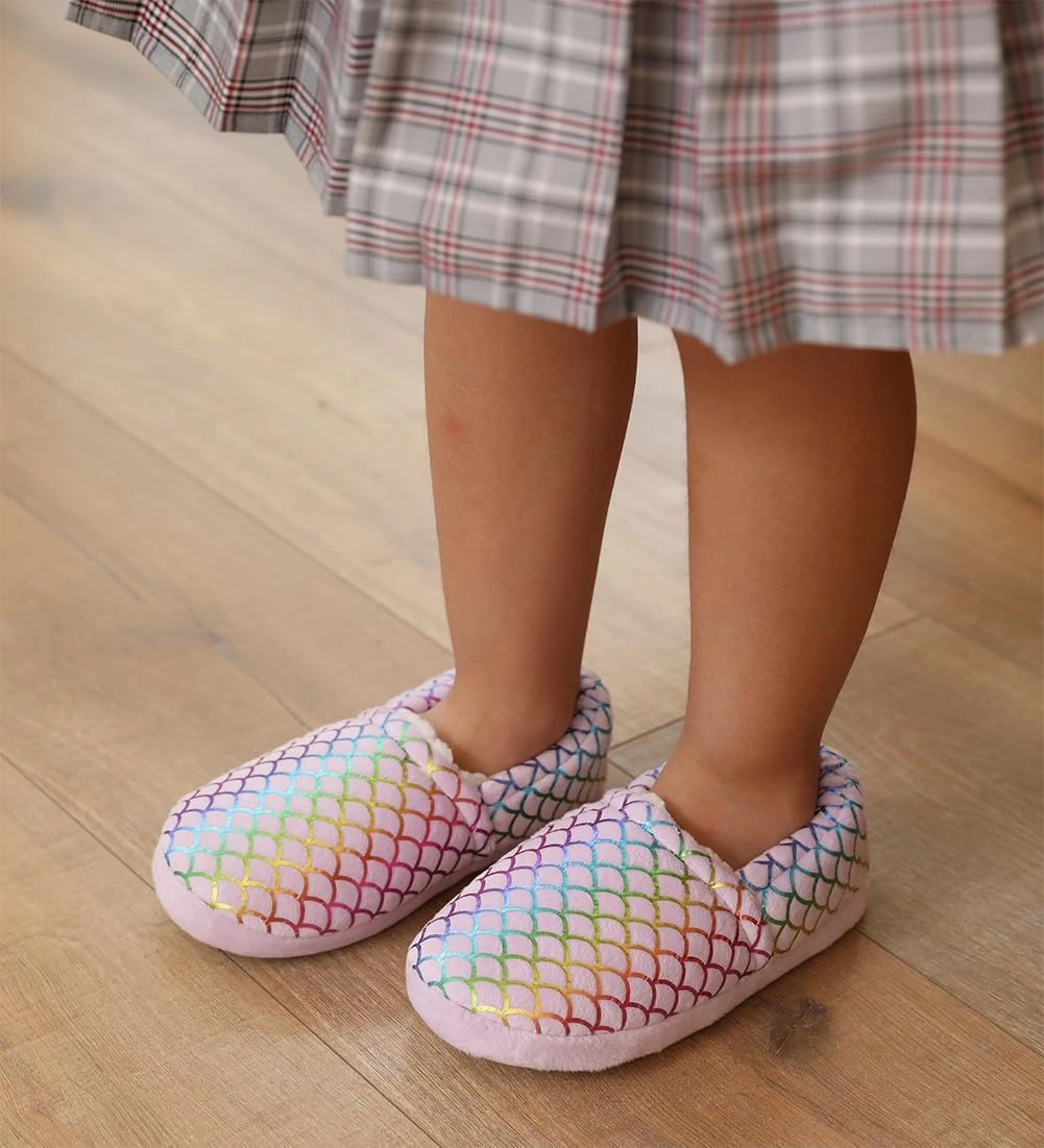 Girls Mermaid Princess Glitter House Slippers No-Slip Memory Foam Slippers for Kids (Little Kid/Big Kid)