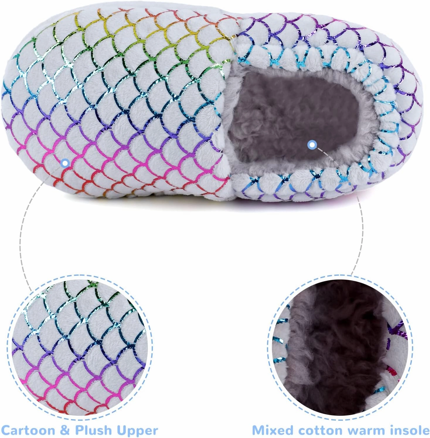 Girls Mermaid Princess Glitter House Slippers No-Slip Memory Foam Slippers for Kids (Little Kid/Big Kid)