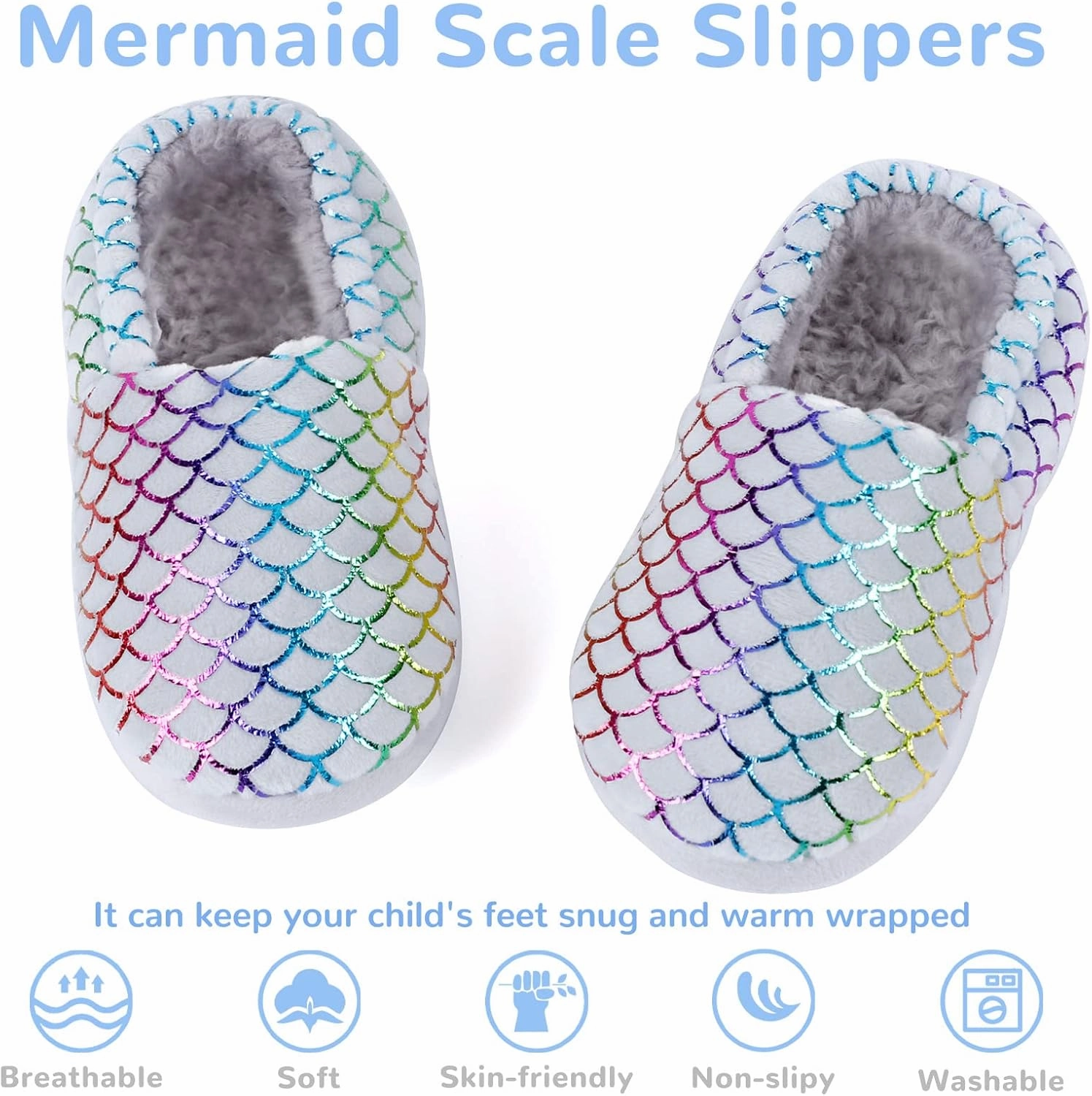 Girls Mermaid Princess Glitter House Slippers No-Slip Memory Foam Slippers for Kids (Little Kid/Big Kid)