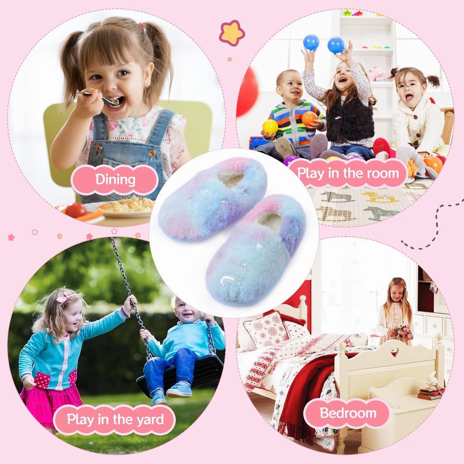 Girls Mermaid Princess Glitter House Slippers No-Slip Memory Foam Slippers for Kids (Little Kid/Big Kid)