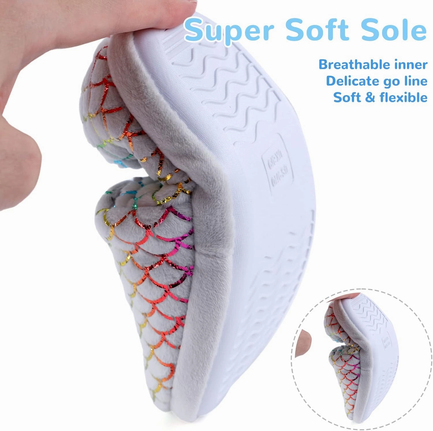 Girls Mermaid Princess Glitter House Slippers No-Slip Memory Foam Slippers for Kids (Little Kid/Big Kid)