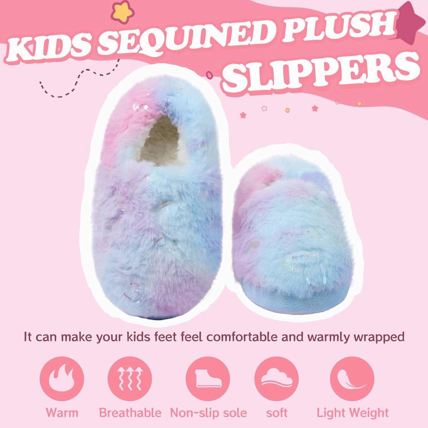 Girls Mermaid Princess Glitter House Slippers No-Slip Memory Foam Slippers for Kids (Little Kid/Big Kid)