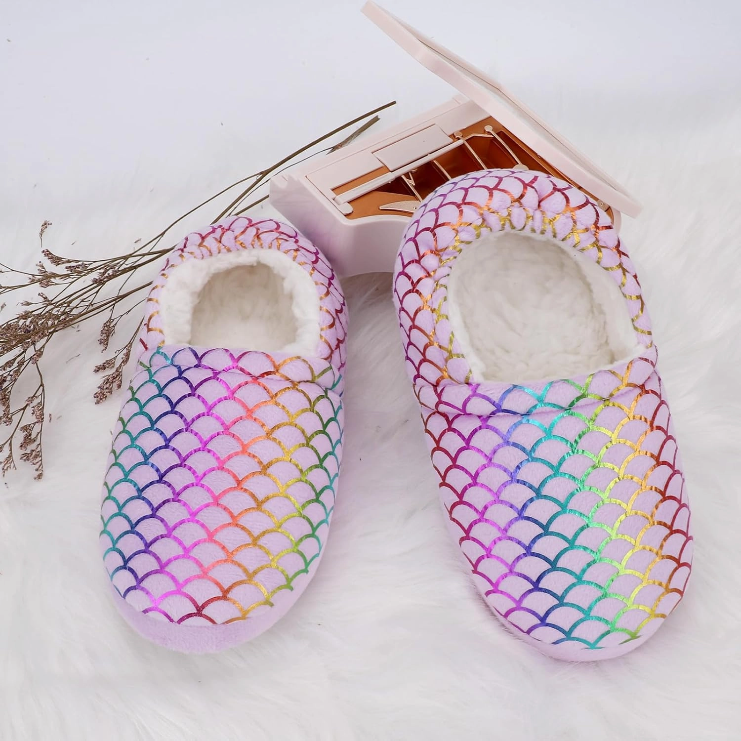 Girls Mermaid Princess Glitter House Slippers No-Slip Memory Foam Slippers for Kids (Little Kid/Big Kid)