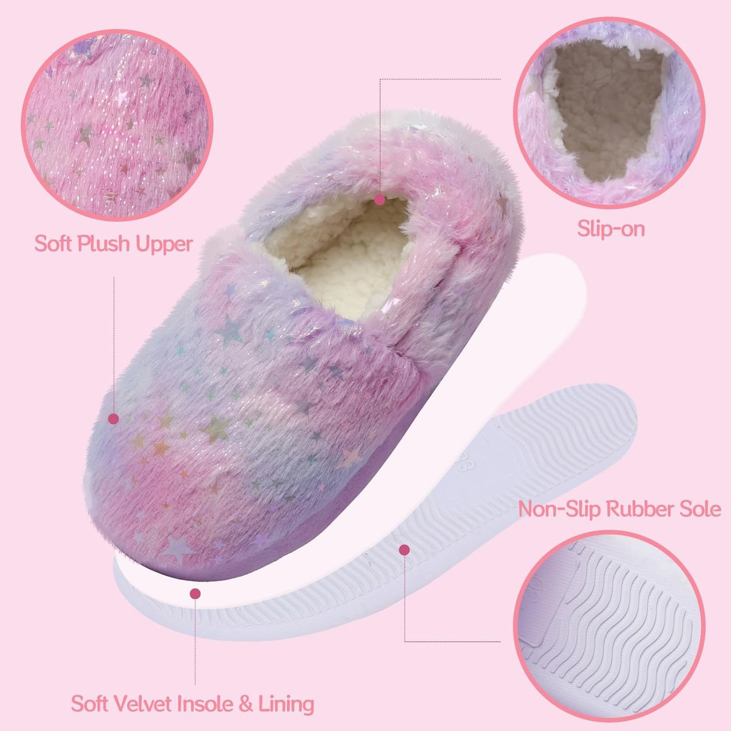 Girls Mermaid Princess Glitter House Slippers No-Slip Memory Foam Slippers for Kids (Little Kid/Big Kid)