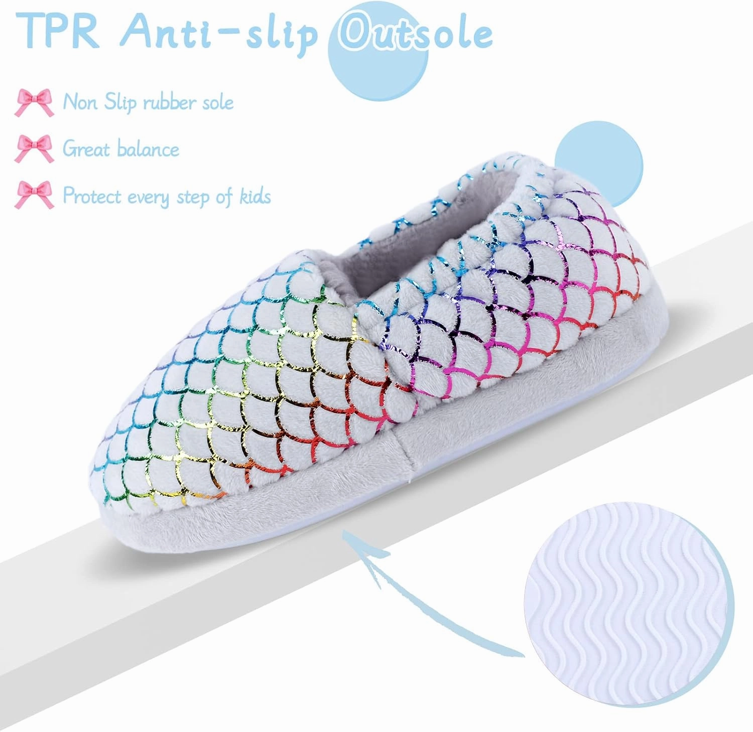 Girls Mermaid Princess Glitter House Slippers No-Slip Memory Foam Slippers for Kids (Little Kid/Big Kid)