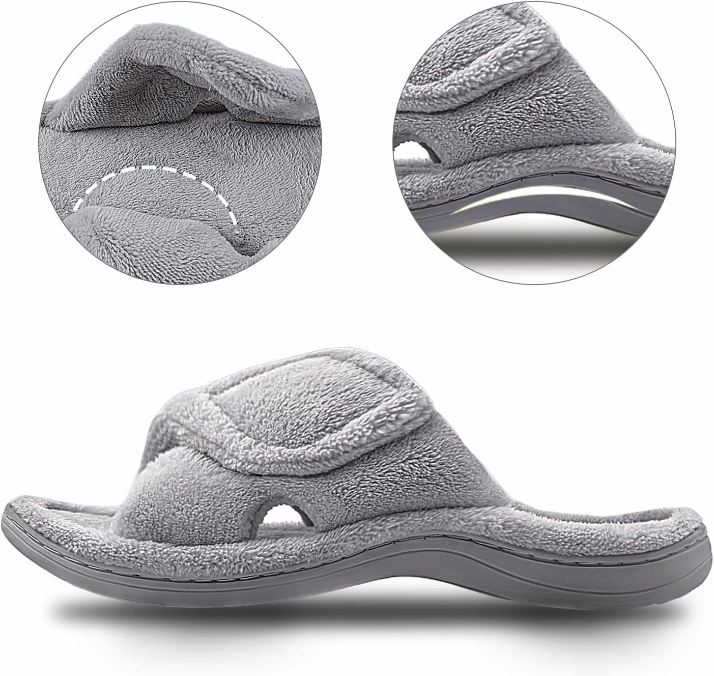 Git-up Women's Memory Foam Slippers with Arch Support - Adjustable Hook and Loop Indoor/Outdoor Shoes