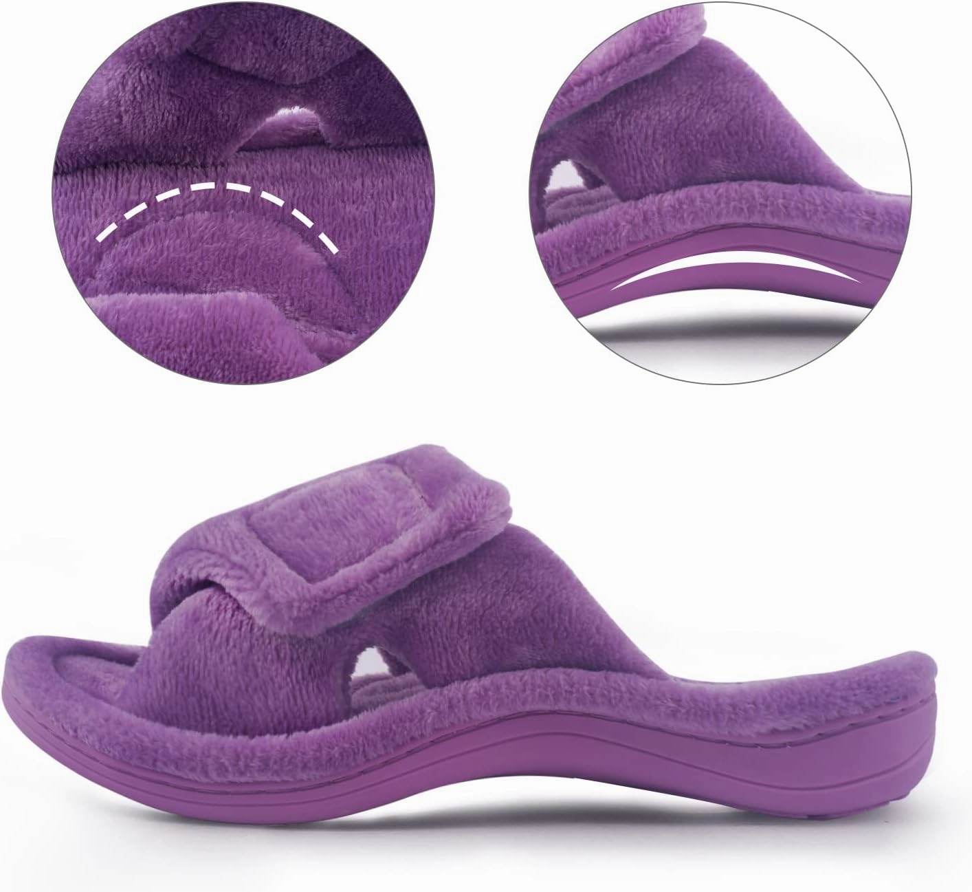 Git-up Women's Memory Foam Slippers with Arch Support - Adjustable Hook and Loop Indoor/Outdoor Shoes