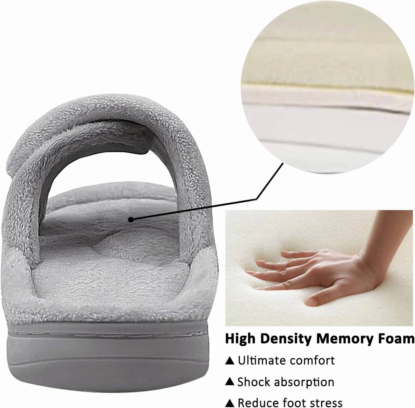 Git-up Women's Memory Foam Slippers with Arch Support - Adjustable Hook and Loop Indoor/Outdoor Shoes