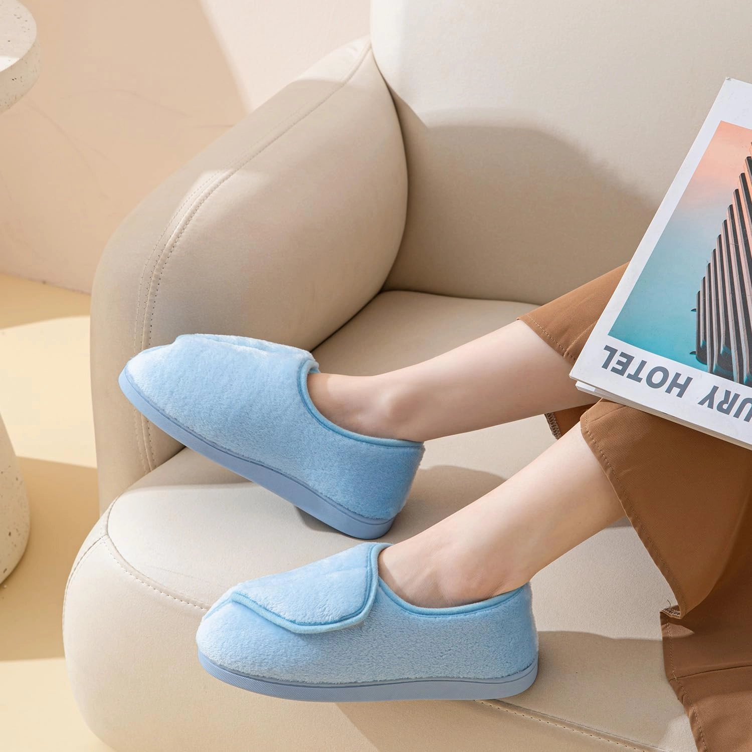 Git-up Women Soft wide Slippers Memory Foam Closed Toed Diabetic Arthritis Edema House Slippers