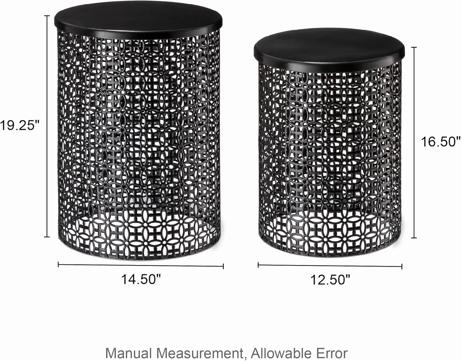 Glitzhome Outdoor Side Table Set of 2, Decorative Garden Stool for Indoor Outdoor Heavy Duty Metal Frame Accent Table Modern End Table, Glossy Black