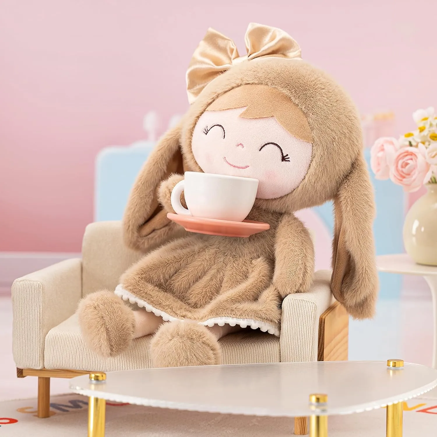 Gloveleya Easter Bunny Gift - Plush Bunny Dolls for Baby Girl & Toddlers - Brown, 12 Inches
