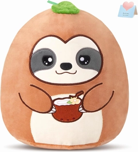 Glow Guards 12'' Sloth Plush Pillow Cute Sloth Stuffed Animal Pillow Holding Coconut Soft Plush Toy Stuffed Animals Cushion Birthday Gift for Boys Girls Kids