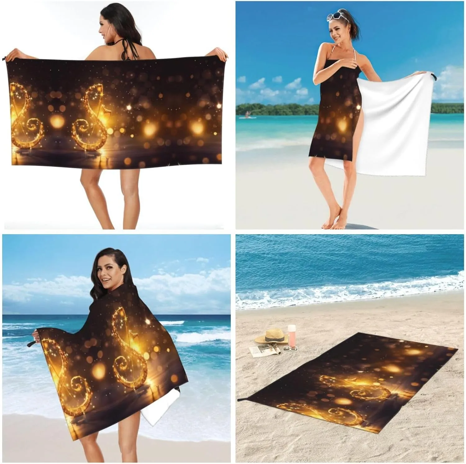 Golden Note Premium Compact Microfiber Travel Towel-Featherlight & Quick Dry,Sand-Resistant Beach Towel for Swimming,Camping,Vacation Essentials with Carry Pouch