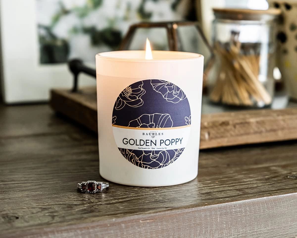 Golden Poppy Signature (Lemon Head   Tropical Hibiscus Blooms Scented) 10 oz Candle with Surprise Jewelry | Blooming Garden Collection