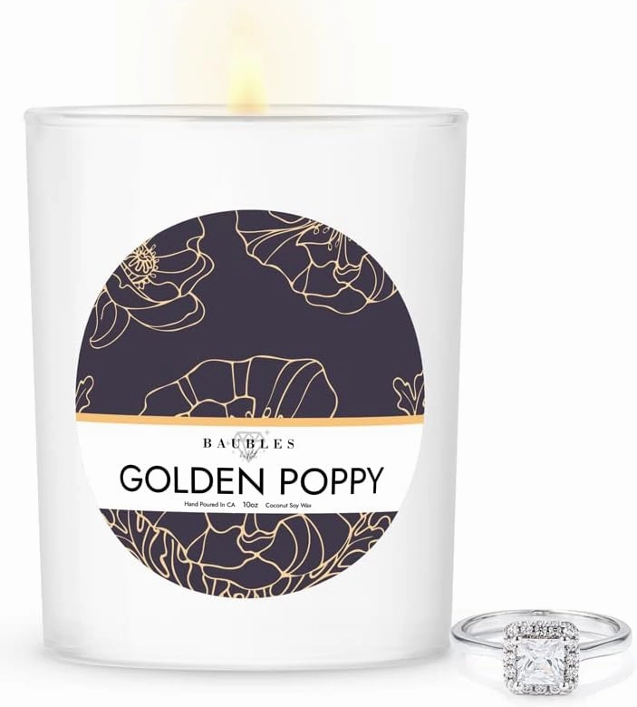 Golden Poppy Signature (Lemon Head   Tropical Hibiscus Blooms Scented) 10 oz Candle with Surprise Jewelry | Blooming Garden Collection
