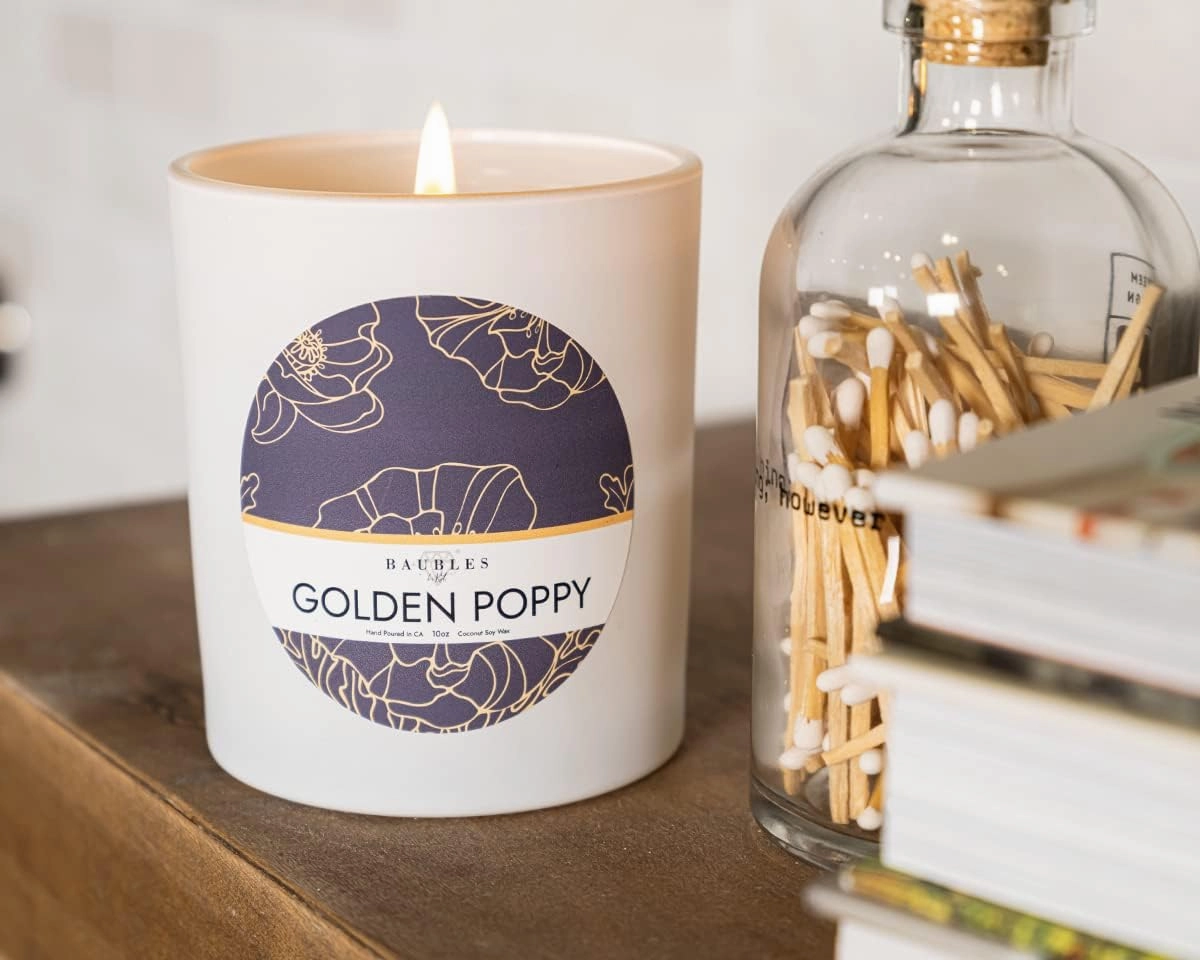 Golden Poppy Signature (Lemon Head   Tropical Hibiscus Blooms Scented) 10 oz Candle with Surprise Jewelry | Blooming Garden Collection