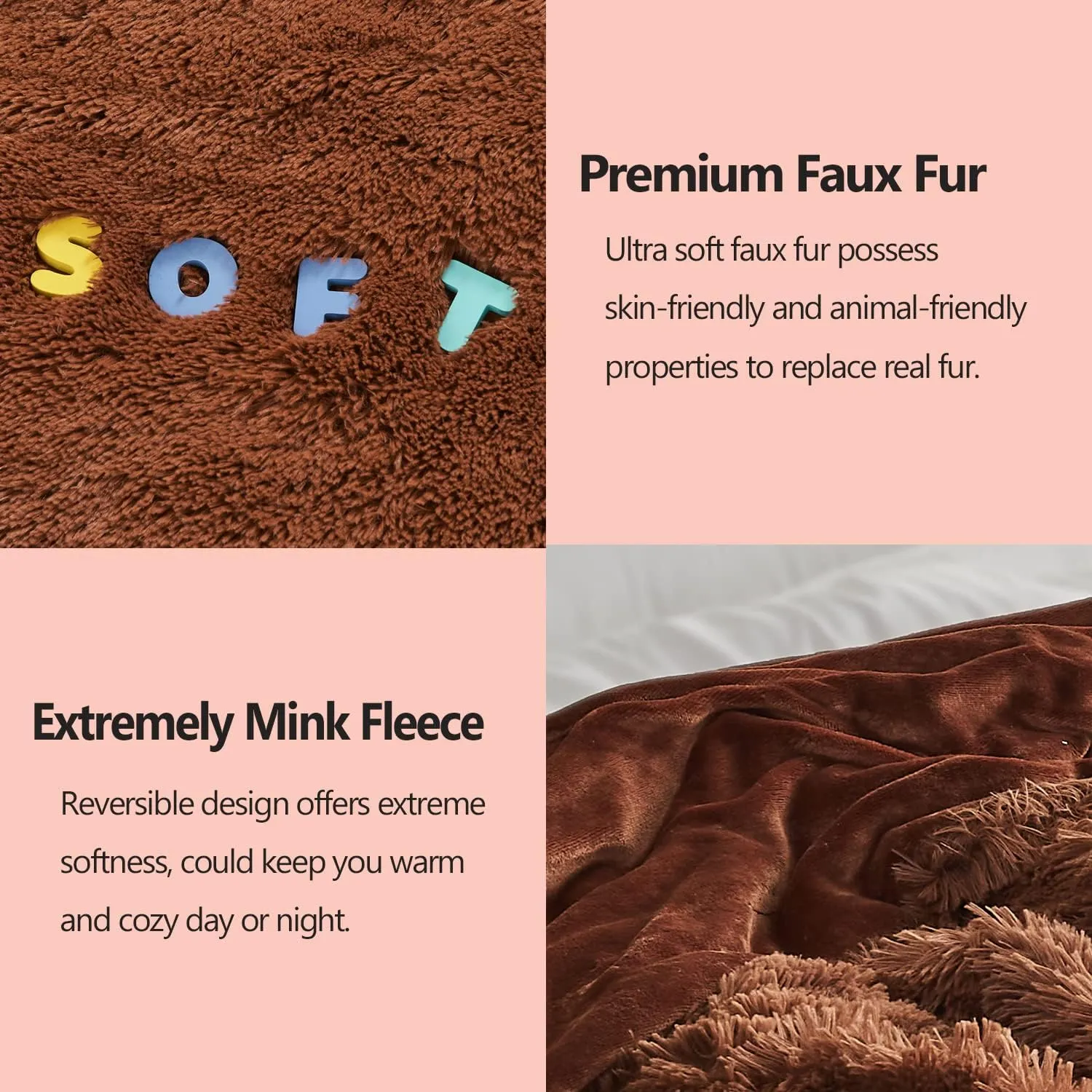 GONAAP Fuzzy Faux Fur Throw Blanket Coffee Super Soft Cozy Plush Fuzzy Shaggy Blanket for Couch Sofa Bed (Coffee, Throw(50"x60"))