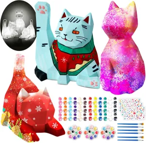 Goody King Paint Your Own Cat Lamp Kit 3pcs,DIY Cat Crafts Night Light, Arts & Crafts for Kids Ages 8-12, Painting Kit for Girls Boys Age 4 5 6 7 8 , Art Supplies Creative Gift for Birthday, Party