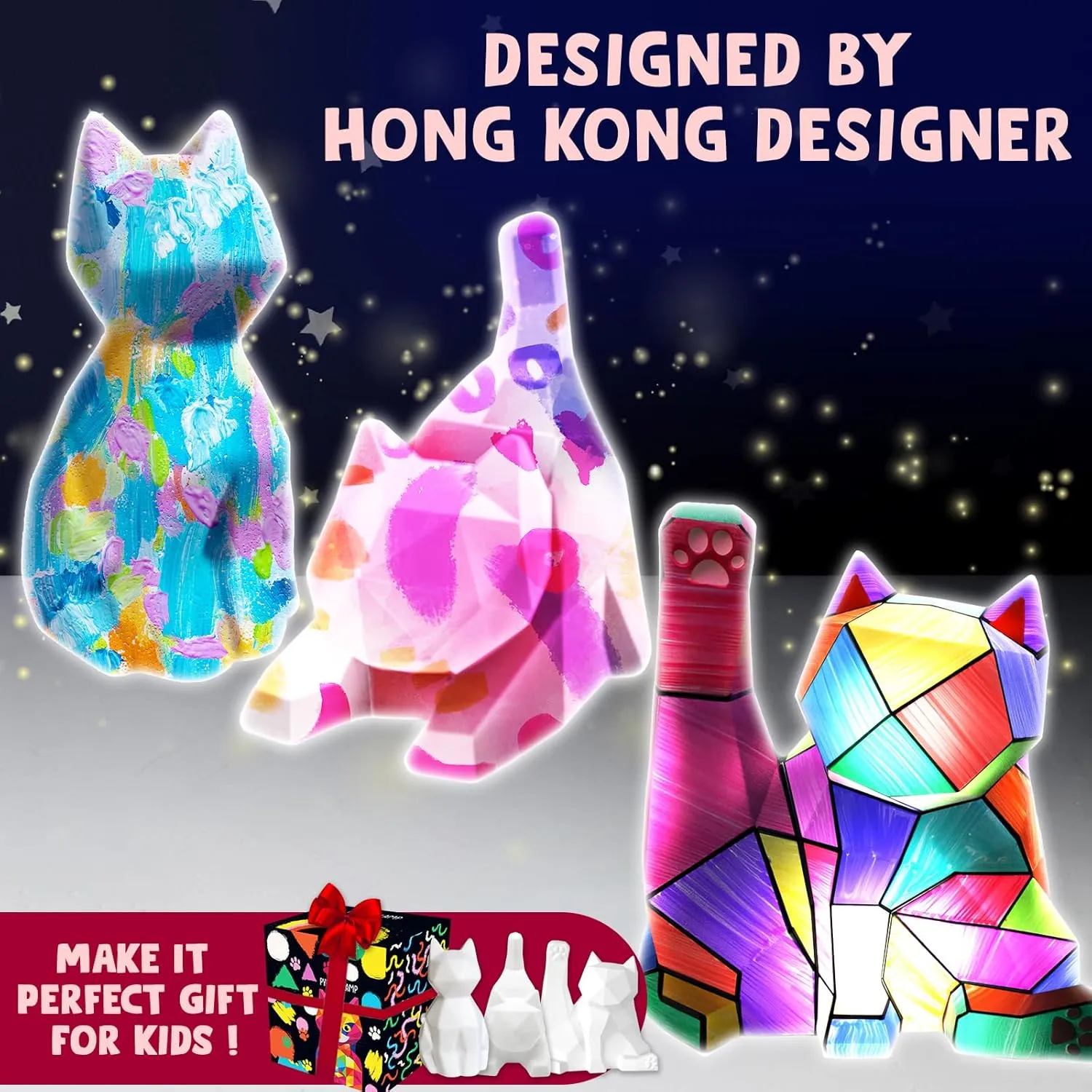 Goody King Paint Your Own Cat Lamp Kit 3pcs,DIY Cat Crafts Night Light, Arts & Crafts for Kids Ages 8-12, Painting Kit for Girls Boys Age 4 5 6 7 8 , Art Supplies Creative Gift for Birthday, Party