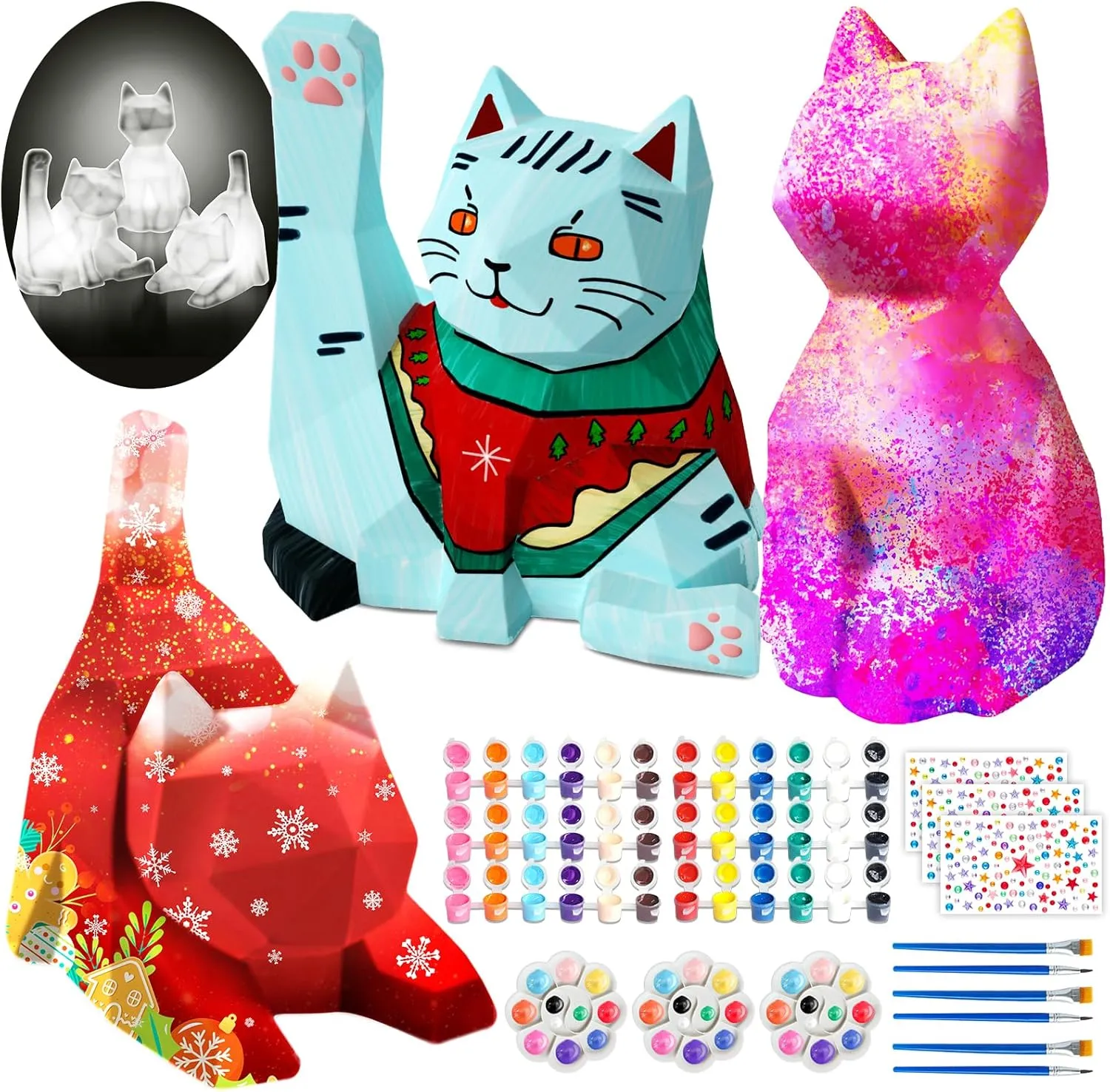 Goody King Paint Your Own Cat Lamp Kit 3pcs,DIY Cat Crafts Night Light, Arts & Crafts for Kids Ages 8-12, Painting Kit for Girls Boys Age 4 5 6 7 8 , Art Supplies Creative Gift for Birthday, Party