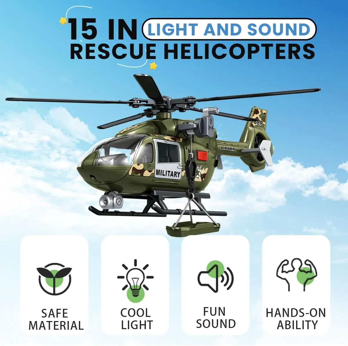 Green Military Big Helicopter Toys,Army Toys with Lights & Sounds,Birthday Gift for 2 3 4 5 Years Old Boys and Girls