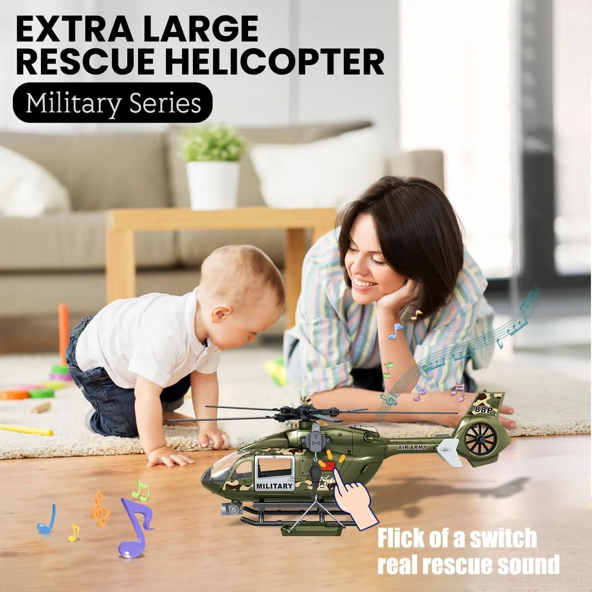 Green Military Big Helicopter Toys,Army Toys with Lights & Sounds,Birthday Gift for 2 3 4 5 Years Old Boys and Girls