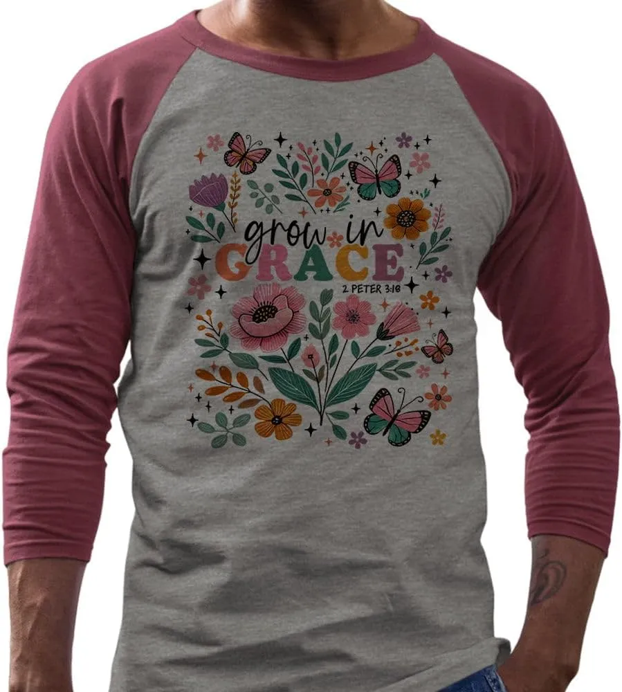 Grow in Grace Three-Quarter Raglan Sleeve Baseball Shirt Unisex