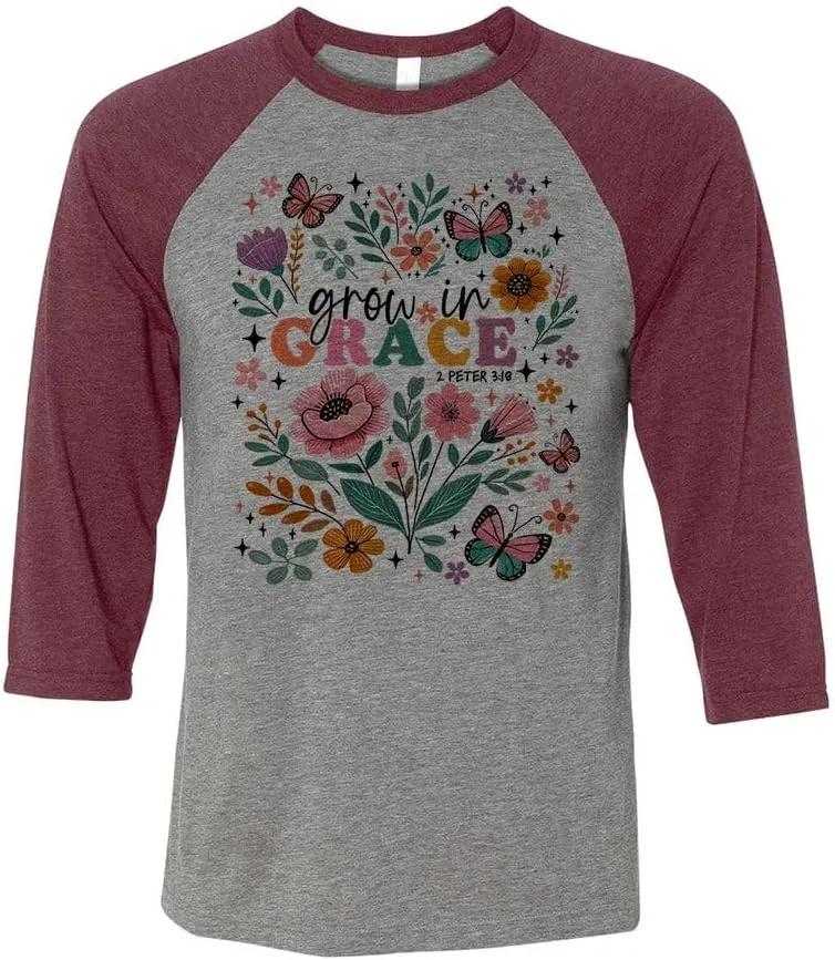 Grow in Grace Three-Quarter Raglan Sleeve Baseball Shirt Unisex