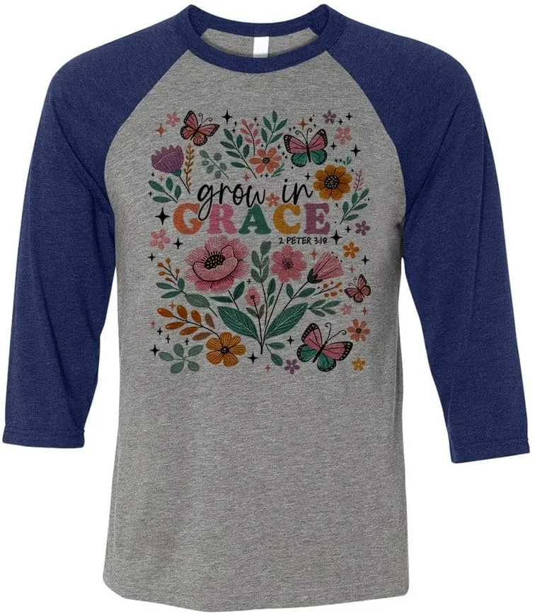 Grow in Grace Three-Quarter Raglan Sleeve Baseball Shirt Unisex