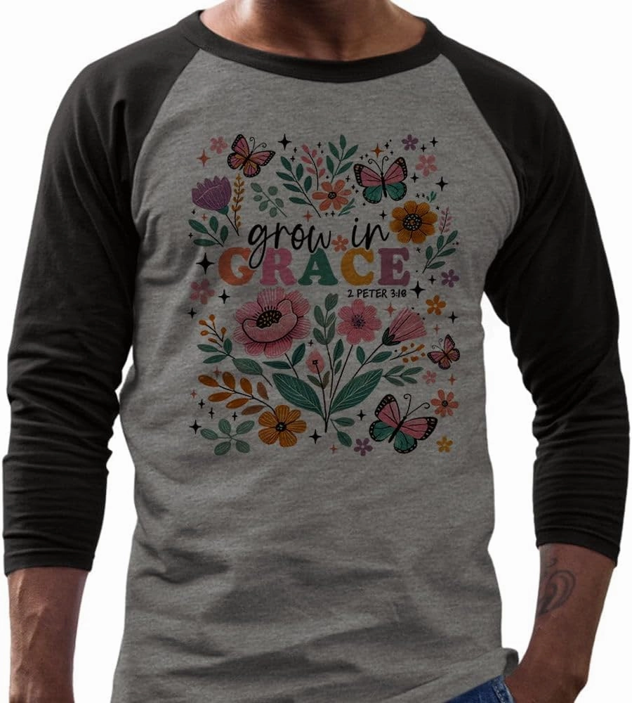 Grow in Grace Three-Quarter Raglan Sleeve Baseball Shirt Unisex