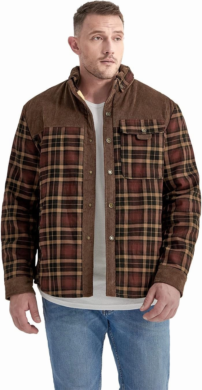Haellun Men's Long Sleeve Sherpa Lined Shirt Jacket Flannel Plaid Fleece Coats