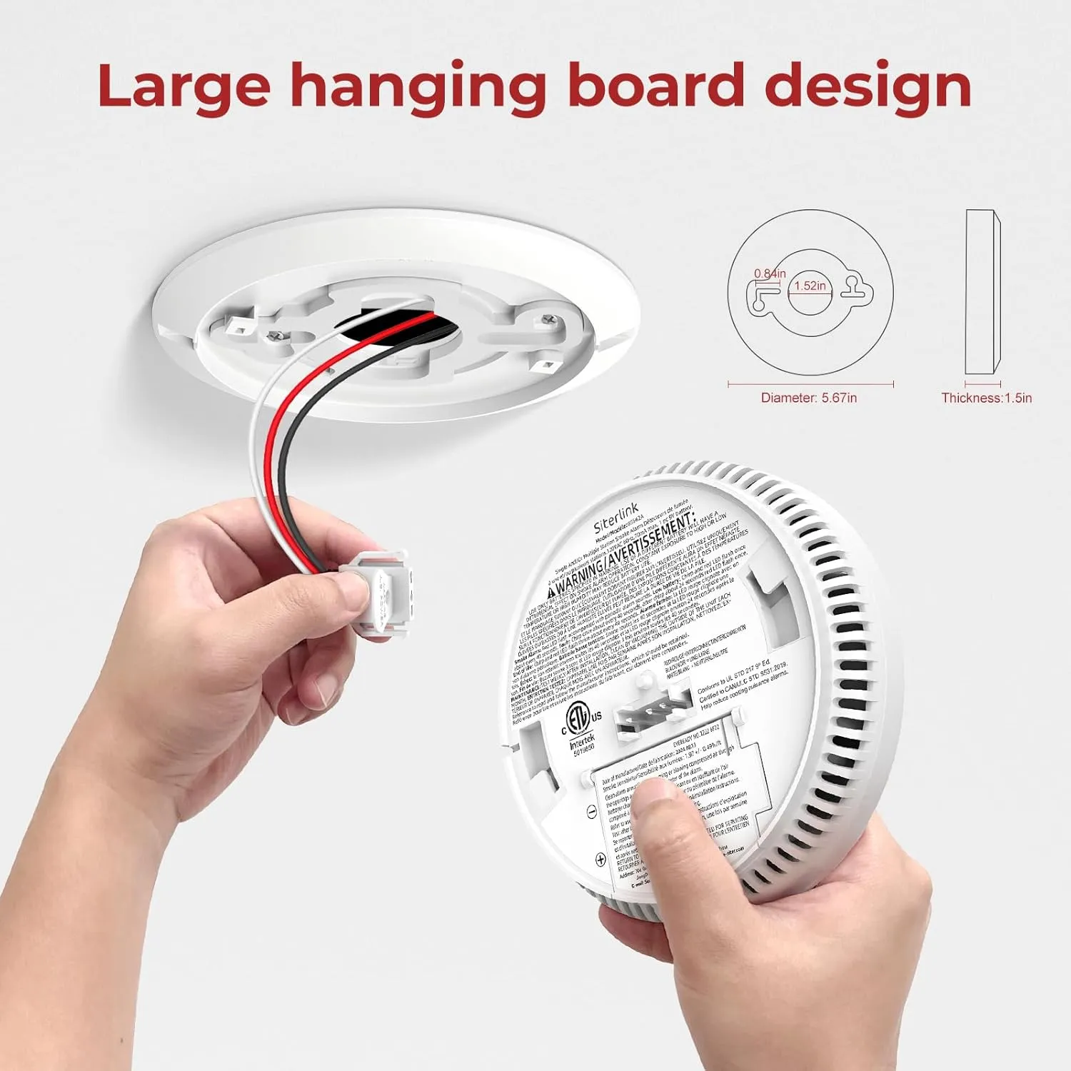 Hardwired Interconnected Smoke Detectors,Photoelectric Smoke Alarm with 9V Battery Backup,Test/Silence Button, Hard Wired Fire Alarm for Home GS562A 4pack