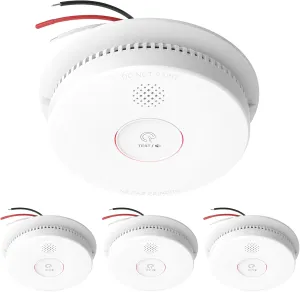 Hardwired Interconnected Smoke Detectors,Photoelectric Smoke Alarm with 9V Battery Backup,Test/Silence Button, Hard Wired Fire Alarm for Home GS562A 4pack