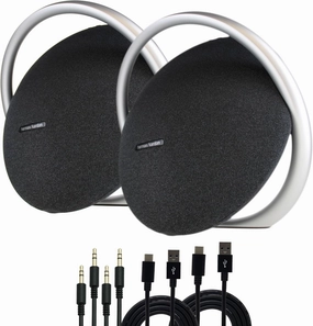 Harman Kardon Onyx Studio 8 Bluetooth Wireless Portable Speaker (Black) (HKOS8BLKAM)   2 x USB-C Cable   2 x AUX Cable (2-Pack)