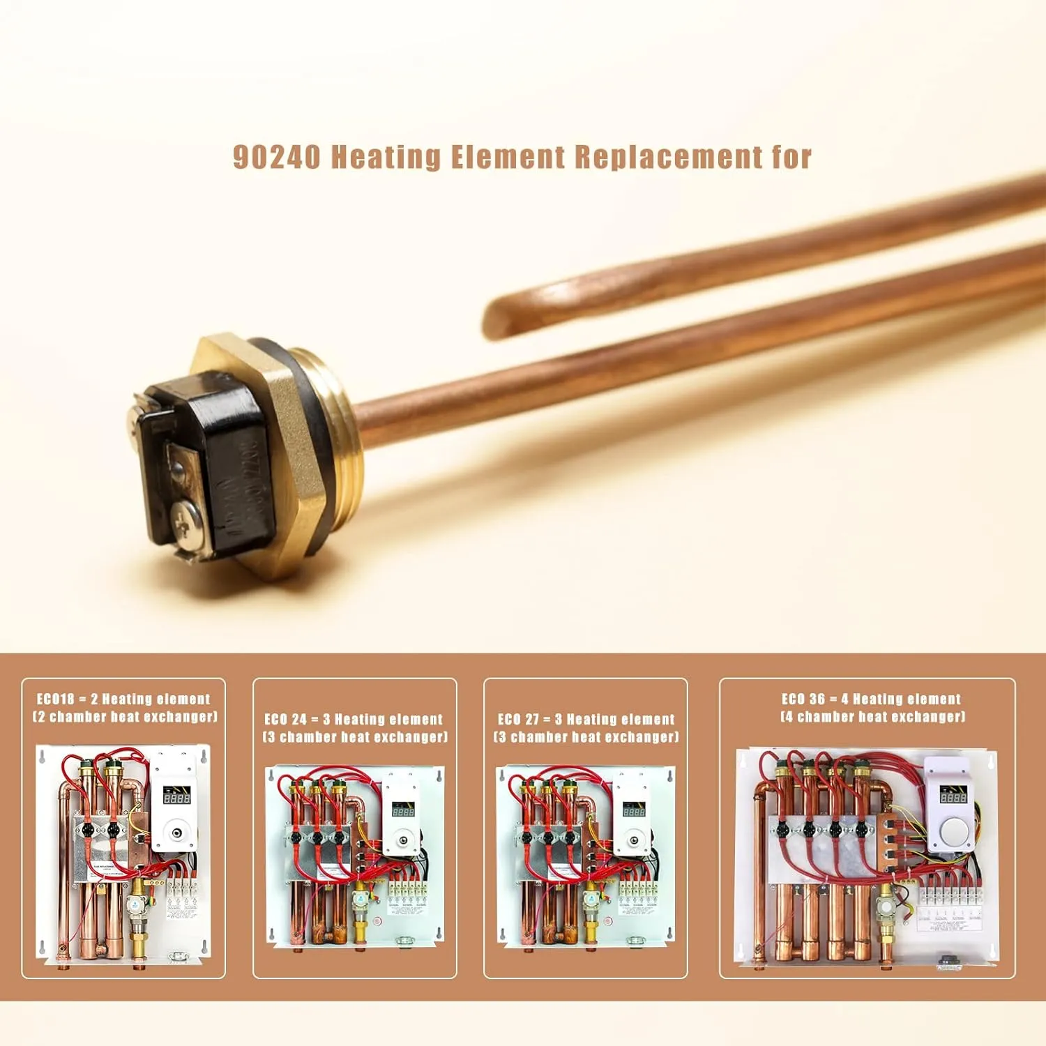 HE 90240 Water Heater Element 2PCS Compatible with Ecosmart ECO 18/24/27/36, 9KW 240V Tankless Water Heater Element HE 80240 Replacement for iHeat Replaces He80240 RC04709024S SGB-2903 HA-P004 HA-P005