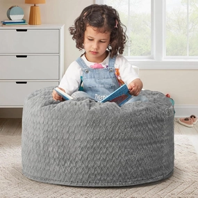 Hobestluk Bean Bag Chairs 2.5FT Bean Bag Chair with Memory Foam Filled & Chevron Plush Fur Cover Small Bean Bag Chairs for Playroom, Living Room, Bedroom (Grey)