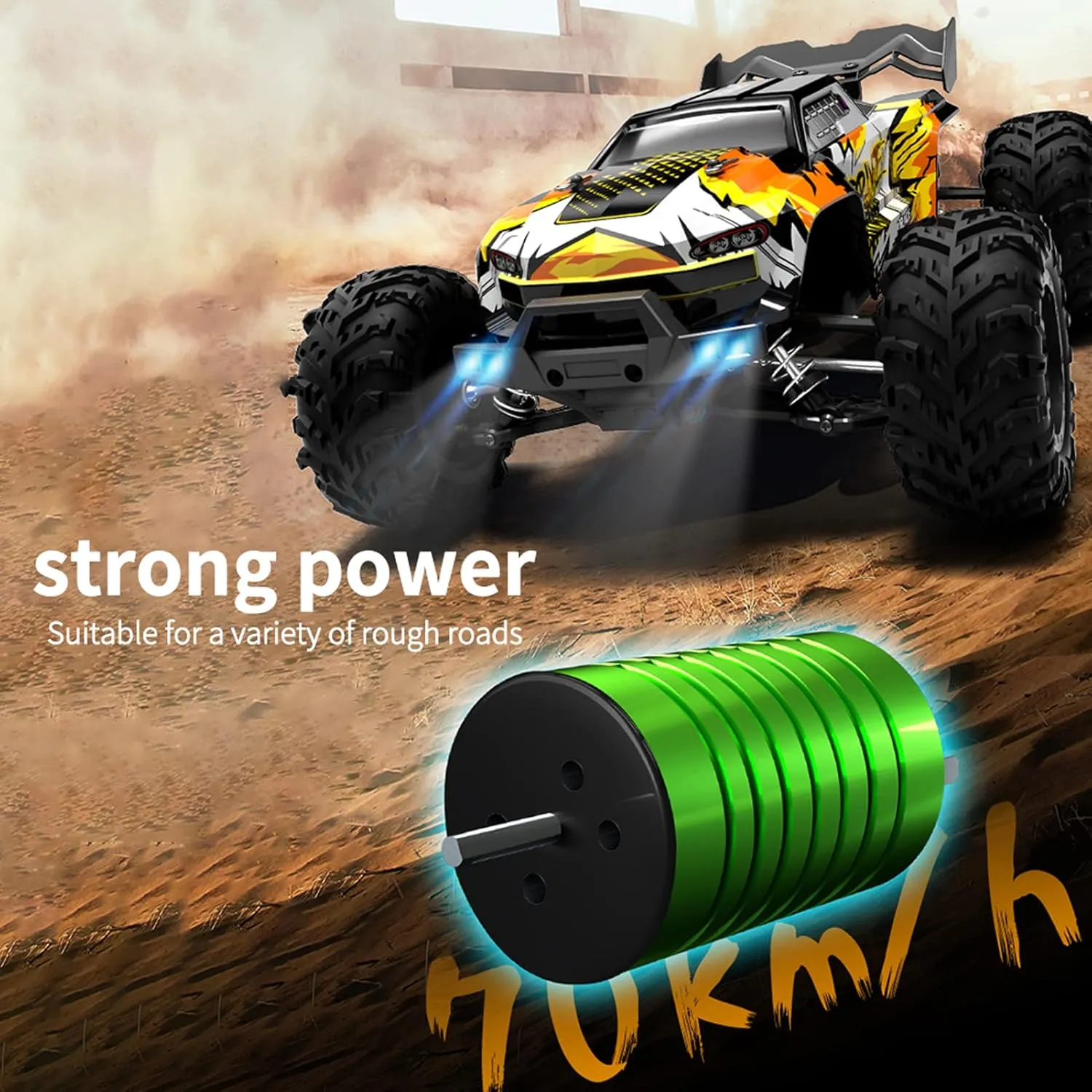 HXBER RC Car 2.4Ghz 70KM/H High Speed 1/16 Off Road RC Trucks Brushless Motor LED Light 4WD Vehicle Racing Climbing Car Gifts for Adults 2 Battery