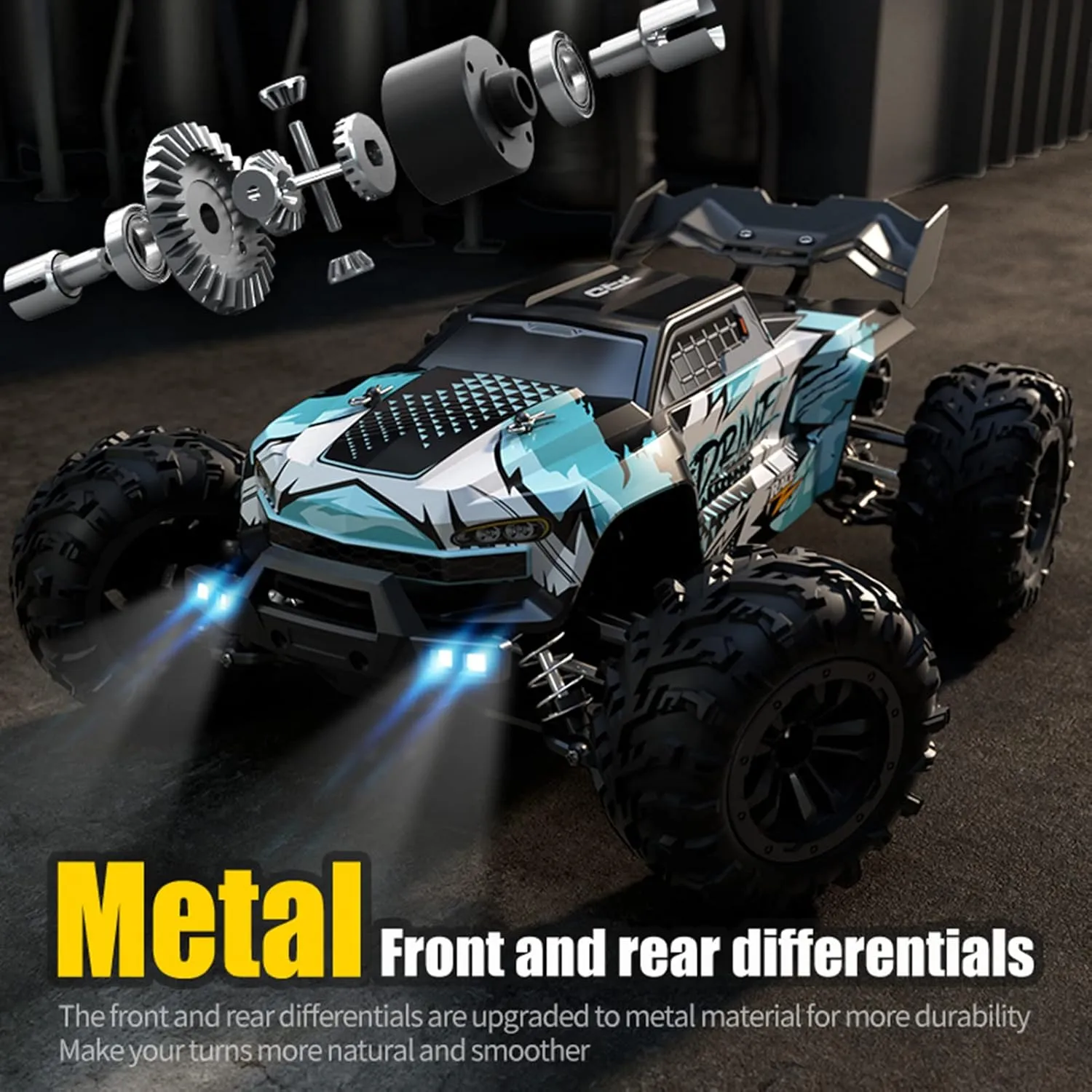 HXBER RC Car 2.4Ghz 70KM/H High Speed 1/16 Off Road RC Trucks Brushless Motor LED Light 4WD Vehicle Racing Climbing Car Gifts for Adults 2 Battery