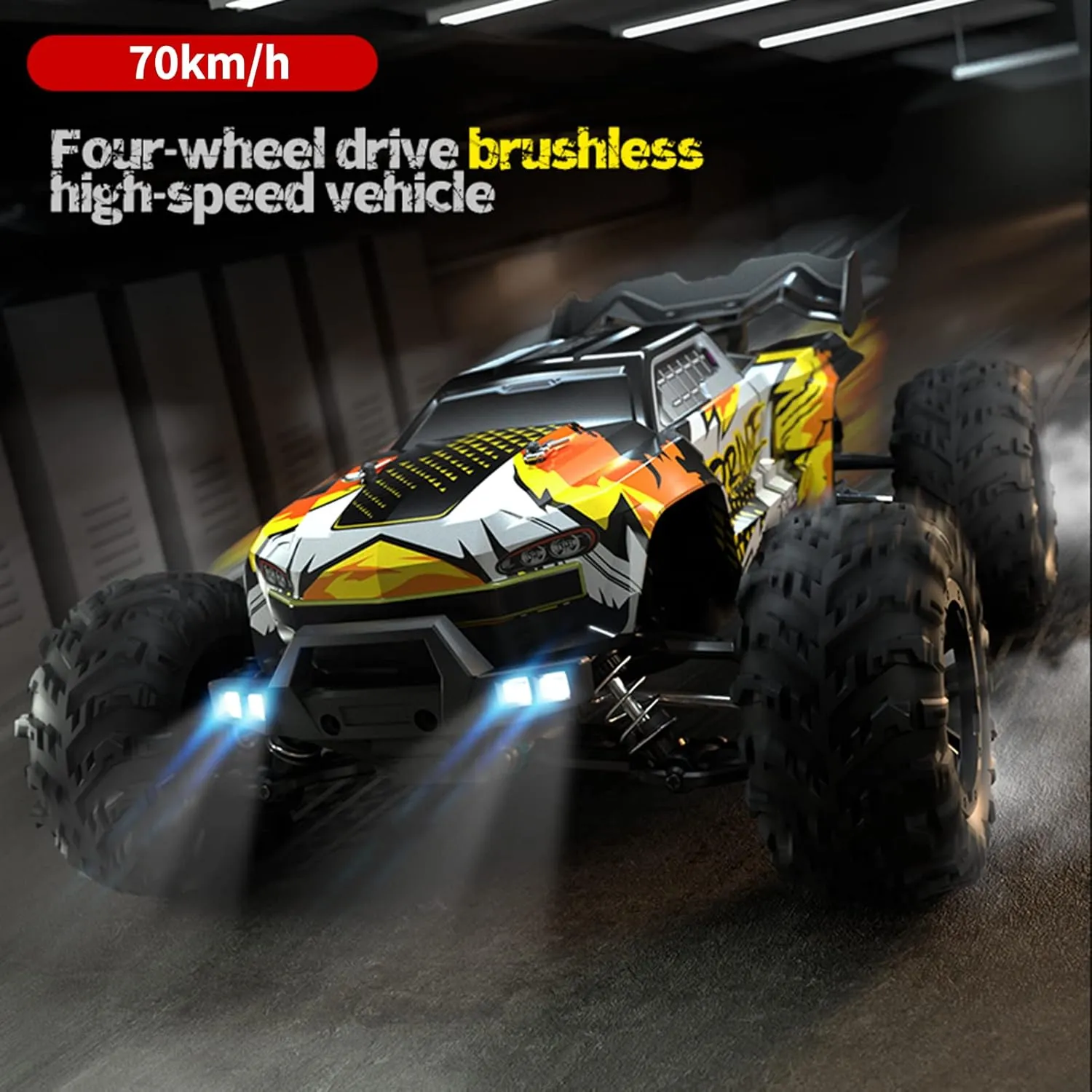 HXBER RC Car 2.4Ghz 70KM/H High Speed 1/16 Off Road RC Trucks Brushless Motor LED Light 4WD Vehicle Racing Climbing Car Gifts for Adults 3 Battery