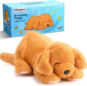 HyDren Breathing Golden Retriever Stuffed Animal 12 Inch Stuffed Dog with Music Light Breathing Motion Puppy Plush Toys for Sleep Aid Anxiety Relief Gifts for Kids Toddler Adult Birthday Party Favor