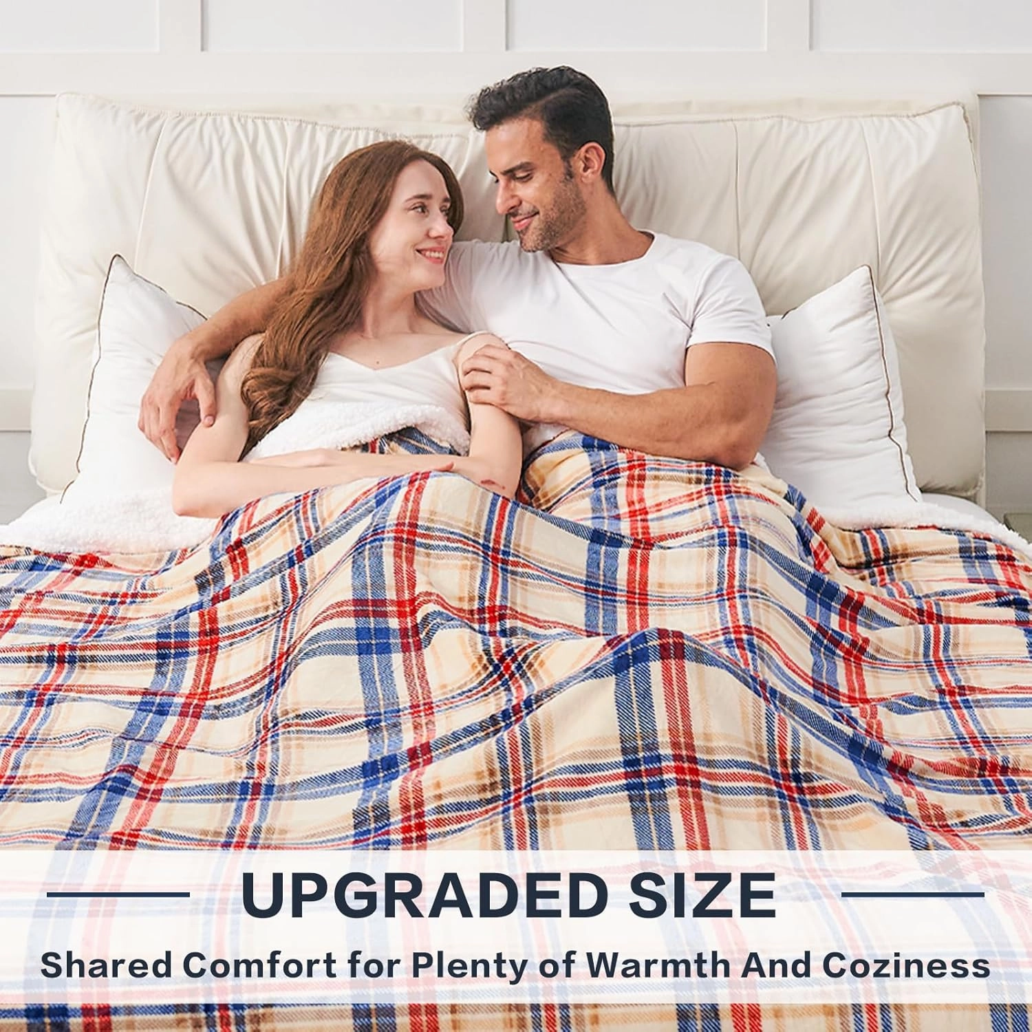 inhand Sherpa Throw Blanket Family-Friendly Brown Checkered Flannel Fleece Blankets for Couch, Bed, Sofa, King Fluffy Plush Plaid Soft Blankets and Throws for Adults, Women, Men (Brown, 90”x 104”)