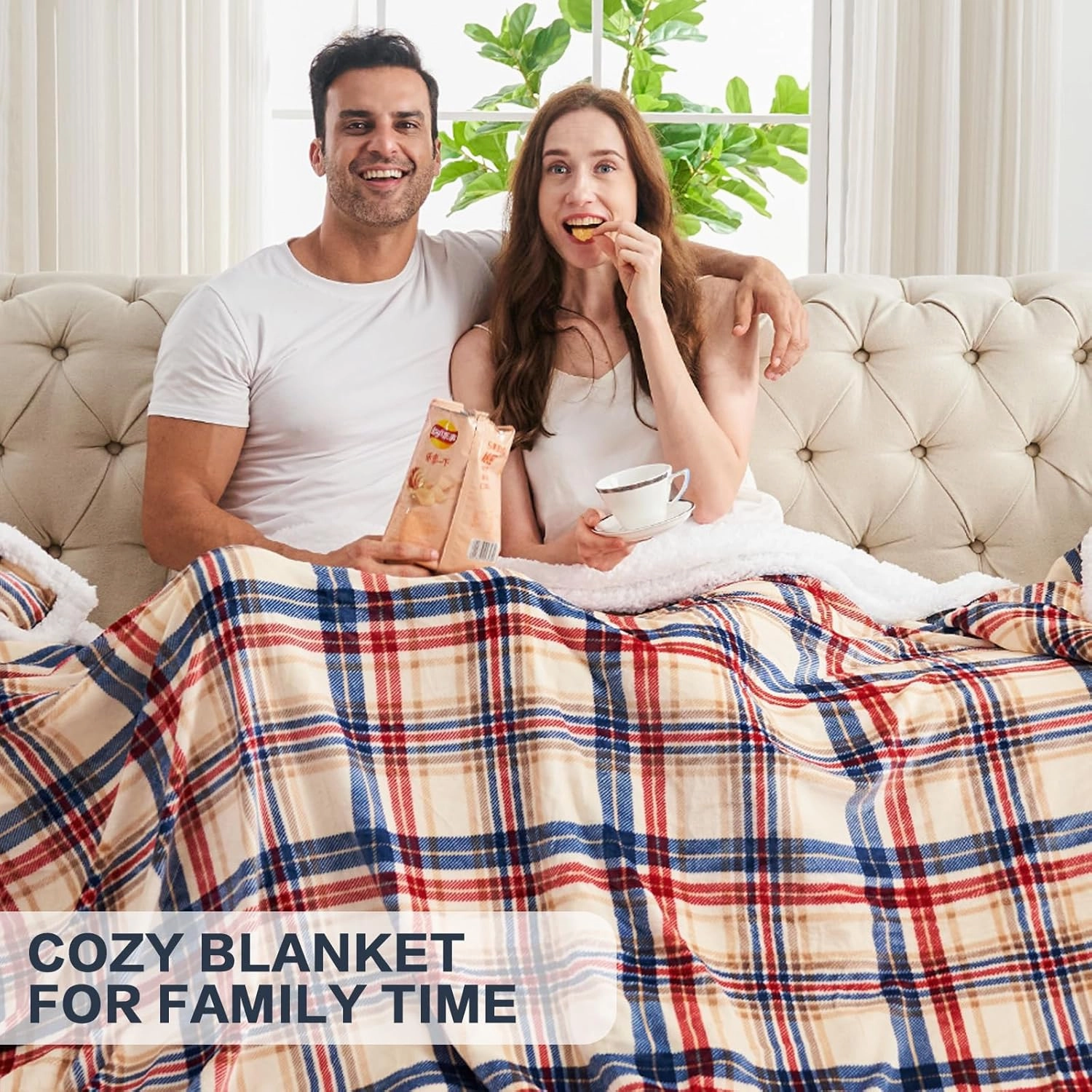 inhand Sherpa Throw Blanket Family-Friendly Brown Checkered Flannel Fleece Blankets for Couch, Bed, Sofa, King Fluffy Plush Plaid Soft Blankets and Throws for Adults, Women, Men (Brown, 90”x 104”)