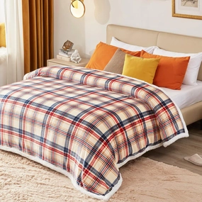 inhand Sherpa Throw Blanket Family-Friendly Brown Checkered Flannel Fleece Blankets for Couch, Bed, Sofa, King Fluffy Plush Plaid Soft Blankets and Throws for Adults, Women, Men (Brown, 90”x 104”)